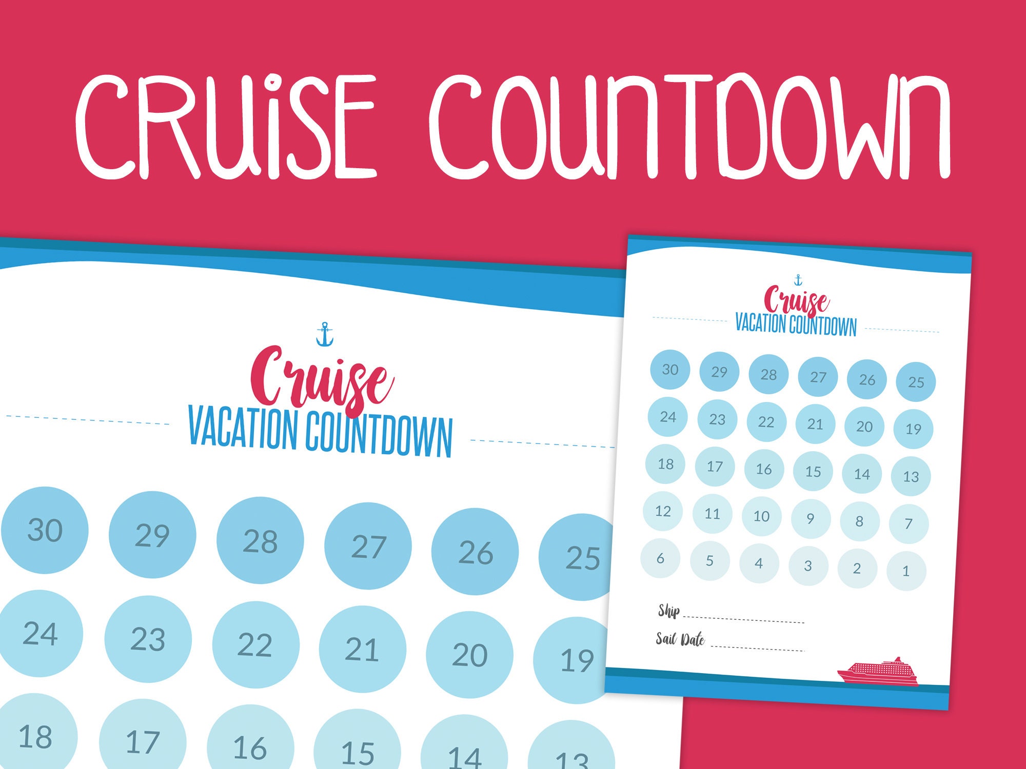 Cruise Vacation Countdown Printable Poster 30 Day Countdown Etsy