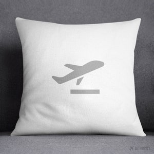 Departure And Arrival Throw Pillow | Travel Gift | Airport Departure Sign | Gray and White Square Zippered Polyester Cover & Insert
