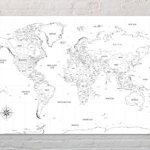 Weltkarte Schwarz-Weiß Poster | Minimalistische Reisekarte Wandposter | Reisegeschenk | Premium Strukturiertes Canvas-Material