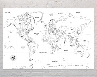 World Map Black and White Poster | Minimalist Travel Map Wall Poster | Travel Gift | Premium Textured Canvas Material