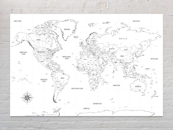 Weltkarte Schwarz-Weiß Poster Minimalistische Reisekarte Wandposter  Reisegeschenk Premium Strukturiertes Canvas-Material - .de