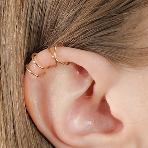 14K Gold Filled Ear Cuff Set for Non Pierced Ears,1 Criss Cross and 1 Double, Faux Ear Piercing