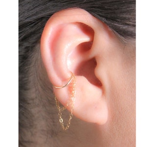 Orbital Hoop Earring with Dangling Chains in 14K Gold Filled, Rose Gold Filled or .925 Sterling Silver. Seamless Conch Hoop.