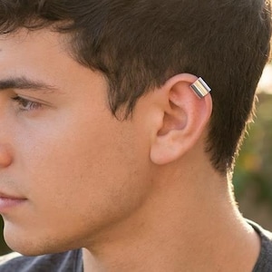 10 mm Sterling Silver Extra Wide Helix Ear Cuff Earring for Men. Wrap around Earring for non-pierced ears.