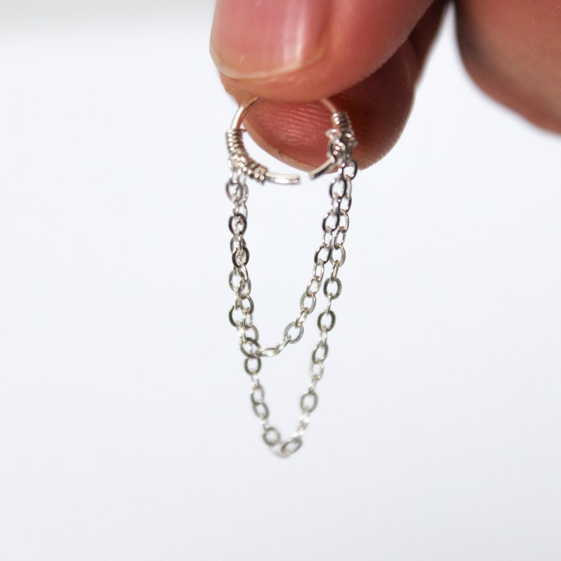 Helix Hoop Earring With Dangling Chains in 14K Rose Gold Etsy