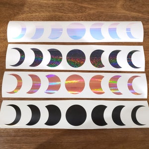 Moon Phases Vinyl Decal Stickers. Holographic, Solid Color Design. Sticker Decal for Tumblers, Car, Bikes, Computers.