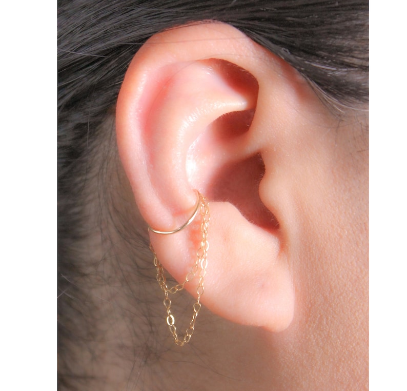 Orbital Hoop Earring With Dangling Chains in 14K Rose Gold Etsy