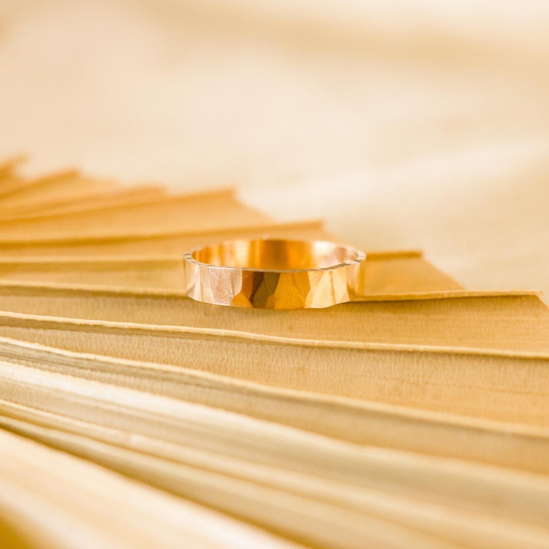 we took our beloved hand hammered band and made it... 14K Gold Filled Hand-hammered Ring Band – 4mm Wide - Etsy