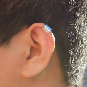 10 mm Sterling Silver Extra Wide Helix Ear Cuff Earring for Men. Wrap around Earring for non-pierced ears.
