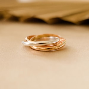 Tri-Color Interlocking Rolling Ring – Sterling Silver & 14K Gold Filled