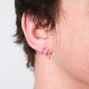 Double hoop twist earrings for single piercing | Tiny spiral huggie Hoop illusion earrings for Men.