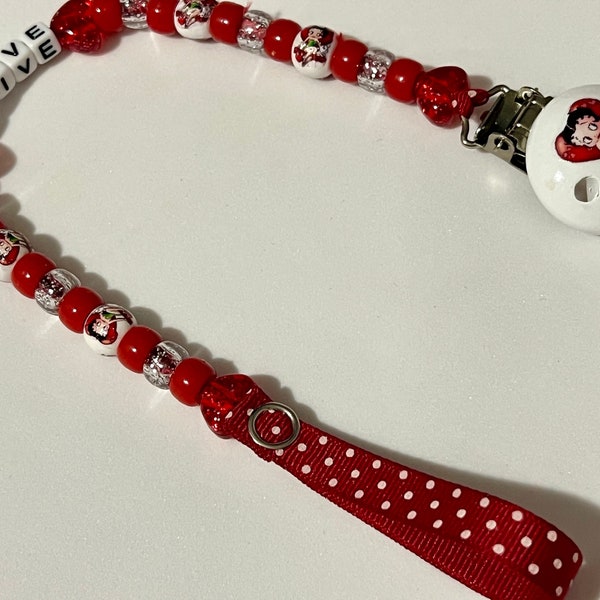 BEAUTIFUL Betty boop personalised dummy pacifier clip with matching Betty boop beads