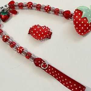 New! Strawberry personalised dummy pacifier clip with free hair clip!