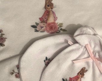 NEWBORN LONG sleeve! Beatrix Potter Baby/reborn newborn short sleeve bodysuit vest & scratch mittens set with all single print.