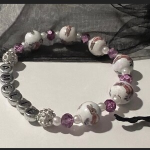 Beatrix potter flopsy rabbit wooden and crystal beads stretch bracelet. Choose size