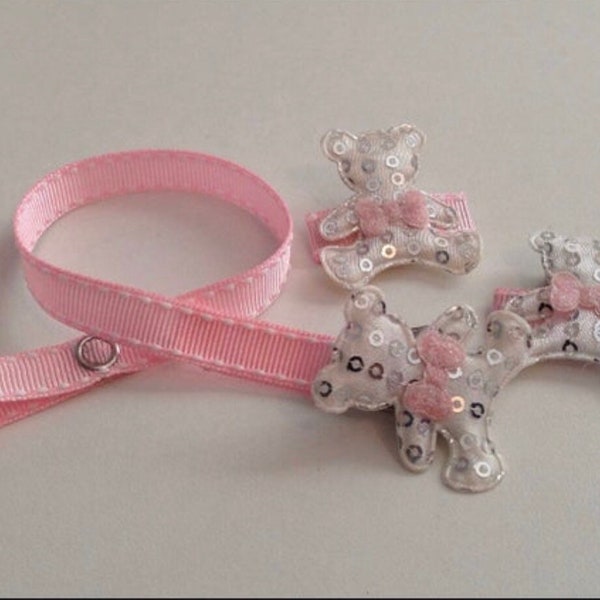 Any 3 sets 11.00 pounds!! Pink teddy baby/reborn dummy pacifier clip and snap hair clips set