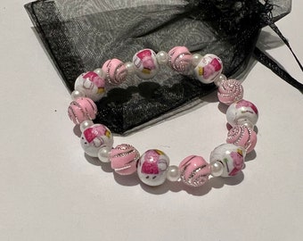 Peppa pig babies wooden and crystal beads stretch bracelet. Choose size