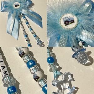 New Baby’s blue tractor personalised pram charm