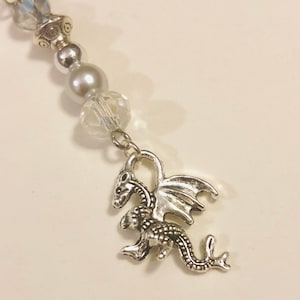 Silver Dragon & Crystal Bead Phone Charm, Cell Dust Plug, Zipper Pull, Purse Bling, GoT Theme, Dragons, Fantasy, Wizard Stuff, mothers day