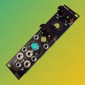 May include: A black and green electronic music synthesizer module with knobs and jacks. The module is labeled "SOL.AR VCA ENVELOPE".