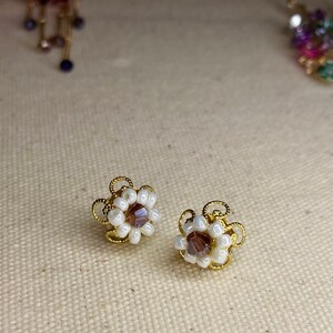 Flower Stud with Crystal Center - Handmade