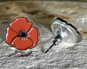 Red Poppy Earrings, Minimalist Studs, Enamel, Floral, Memorial, Bridesmaids, Birthday, Valentines Day, Winter, Spring, Gift for Her