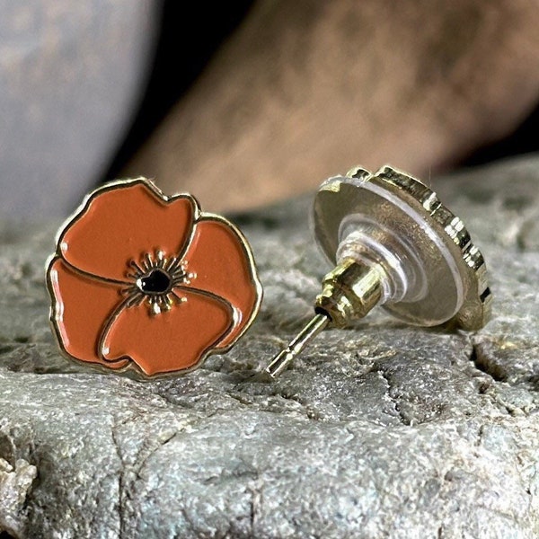 California Poppy Earrings, Minimalist Studs, Orange Enamel, Floral, Bridesmaids,  Birthday, Valentines Day, Winter, Spring, Gift for Her