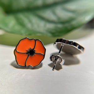 California Poppy Earrings, Mother’s Day Gift, Graduation, Minimalist Studs, Dainty, Orange Enamel, 925 Silver, Birthday, Gift for Her