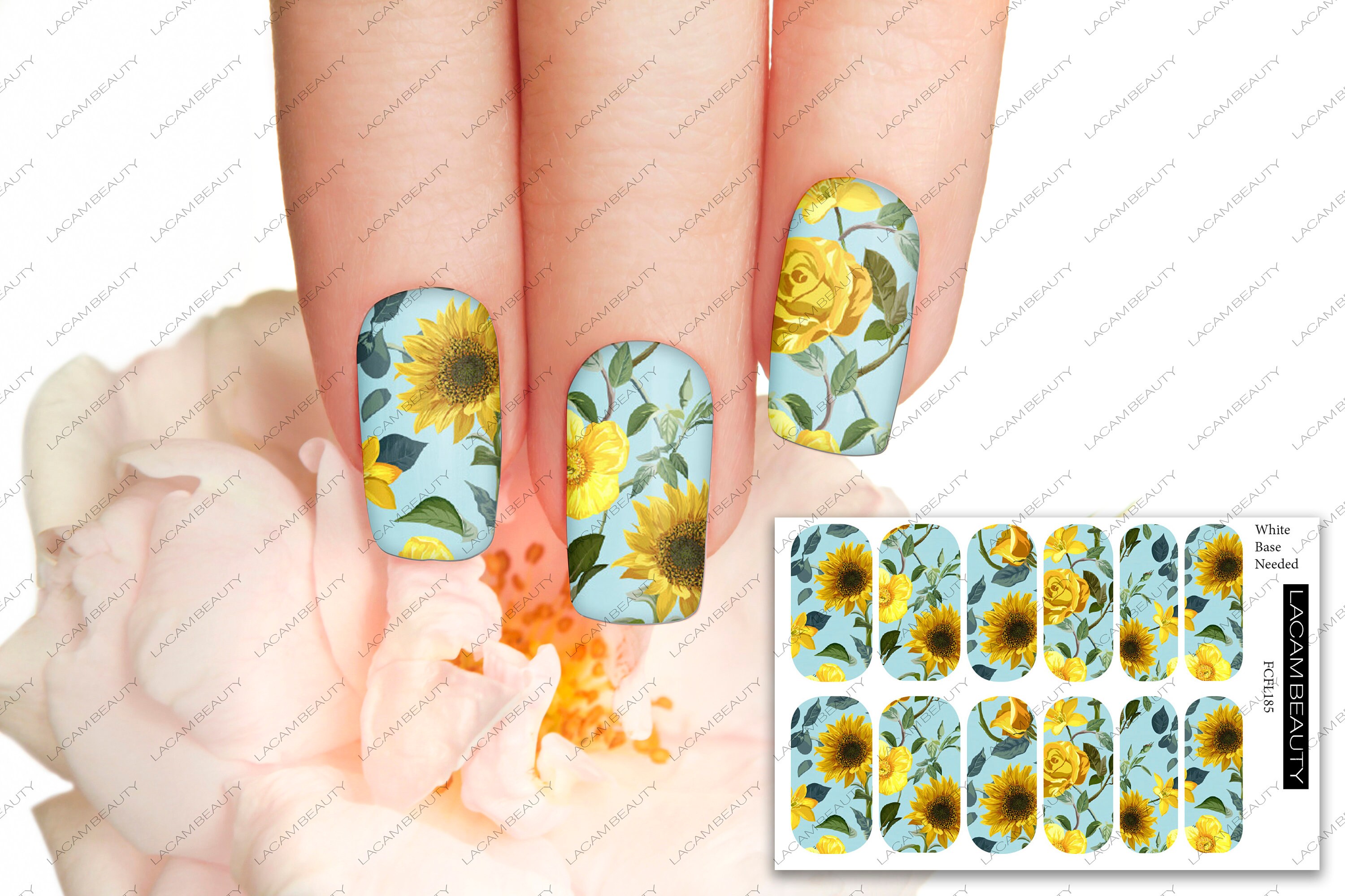 Full Cover Sunflower and Rose Water Decals Nail Art | Etsy