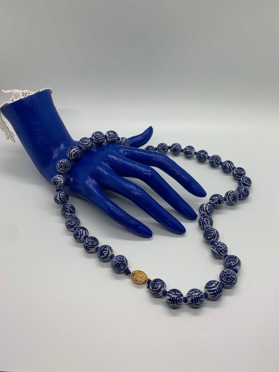 Porcelain bead necklace Asian Blue