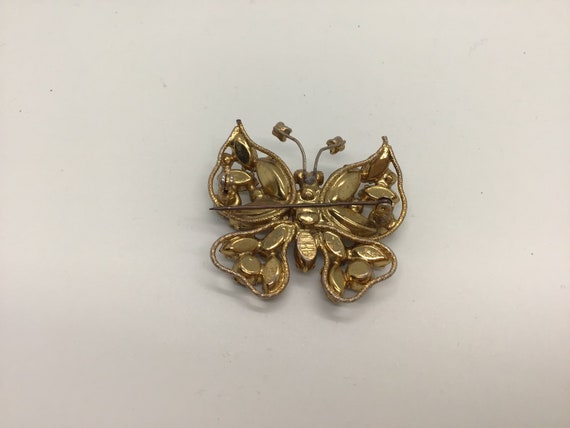 Butterflies Pin brooch rhinestones gold - image 3