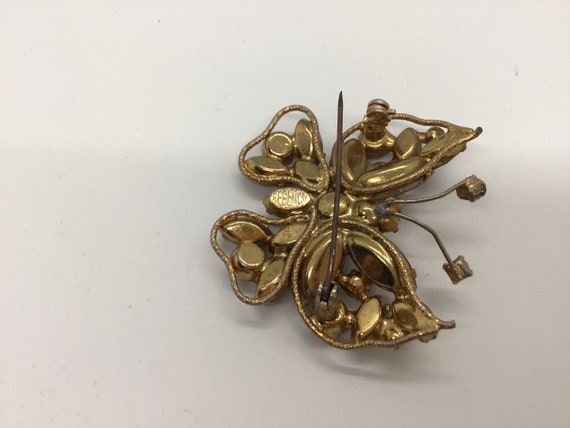 Butterflies Pin brooch rhinestones gold - image 5