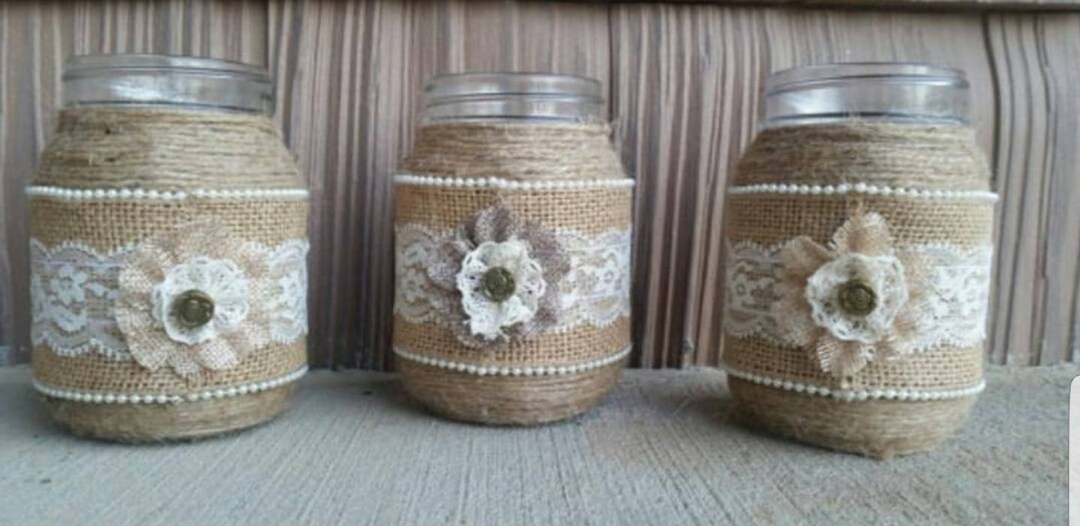 Rustic Mason Jar Burlap and Lace Mason Jars Rustic Wedding Etsy
