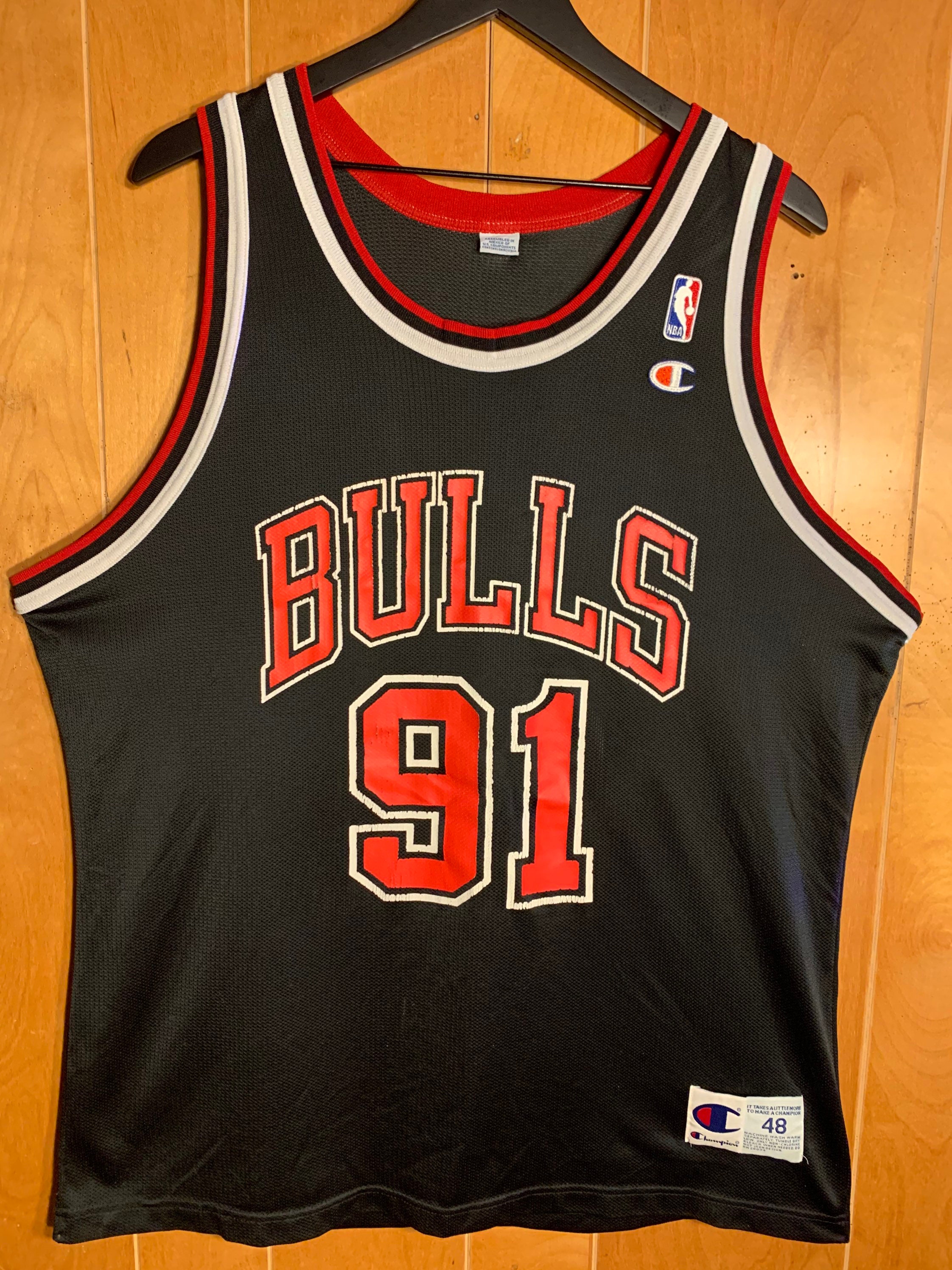 90's Dennis Rodman Chicago Bulls Champion NBA Jersey Size 48 XL – Rare VNTG