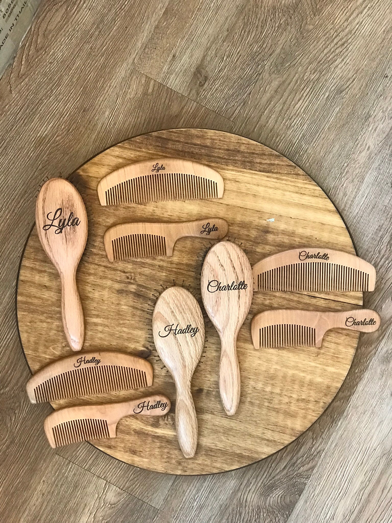 4 Piece Custom Engraved Wooden Heirloom Brush and Comb Set Etsy