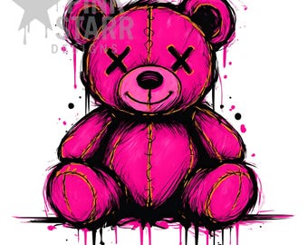 Creepy Pink Teddy Bear PNG | Goth Sublimation Design
