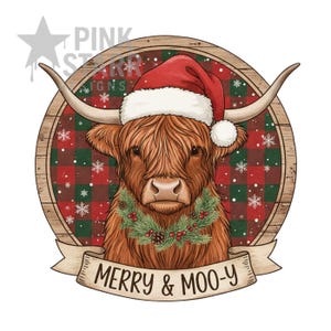 Vache Highland Noël PNG, Design hiver à sublimation à carreaux (téléchargement numérique)