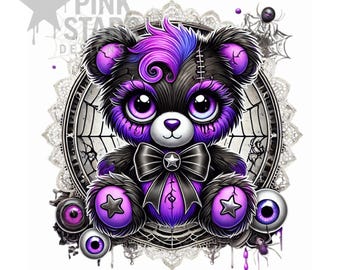 Gothic Teddy Bear PNG | Creepy Kawaii Digital Art, Spiderweb Lace (Digital Download)