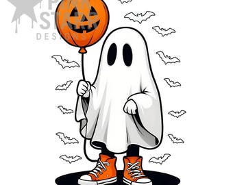 Ghost Pumpkin Balloon PNG – Halloween Sublimation Design (Digital Download