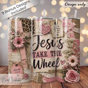Jesus Take The Wheel Tumbler Wrap PNG Bundle | 20 oz Skinny Tumbler Sublimation Design | Christian Wrap | 9 Free Bonus Wraps Included