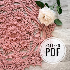 Celine doily PDF written pattern designed by Tanya Vinamor crochet step-by-step tutorial decor tablecloth textured 3D diy craft handmade