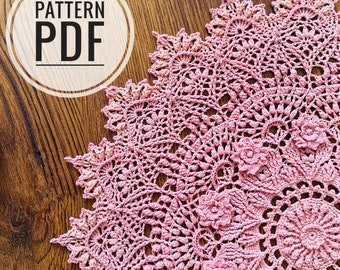 Beatrice doily PDF written pattern designed by Tanya Vinamor crochet step-by-step tutorial decor tablecloth textured 3D diy craft handmade