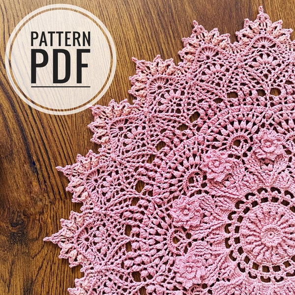 Beatrice doily PDF written pattern designed by Tanya Vinamor crochet step-by-step tutorial decor tablecloth textured 3D diy craft handmade