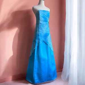 Vintage 90s Strapless Prom Gown | Sky Blue Glitter Mesh Overlay | Y2K Formal Slip Dress | Ethereal Fairycore | Size M