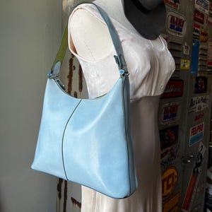 Vintage Y2K Baby Blue Shoulder Bag | Sky Blue Mondani Baguette Purse | Minimalist 2000s It Girl Style | One Size