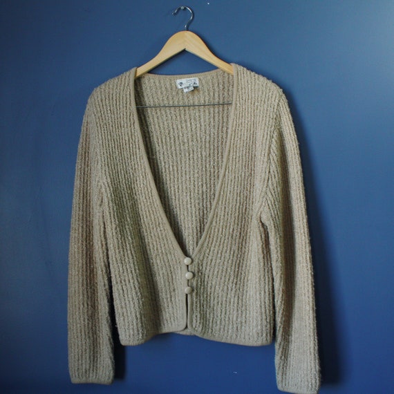 90s vintage cardigan slouchy knit neutral sweater… - image 6