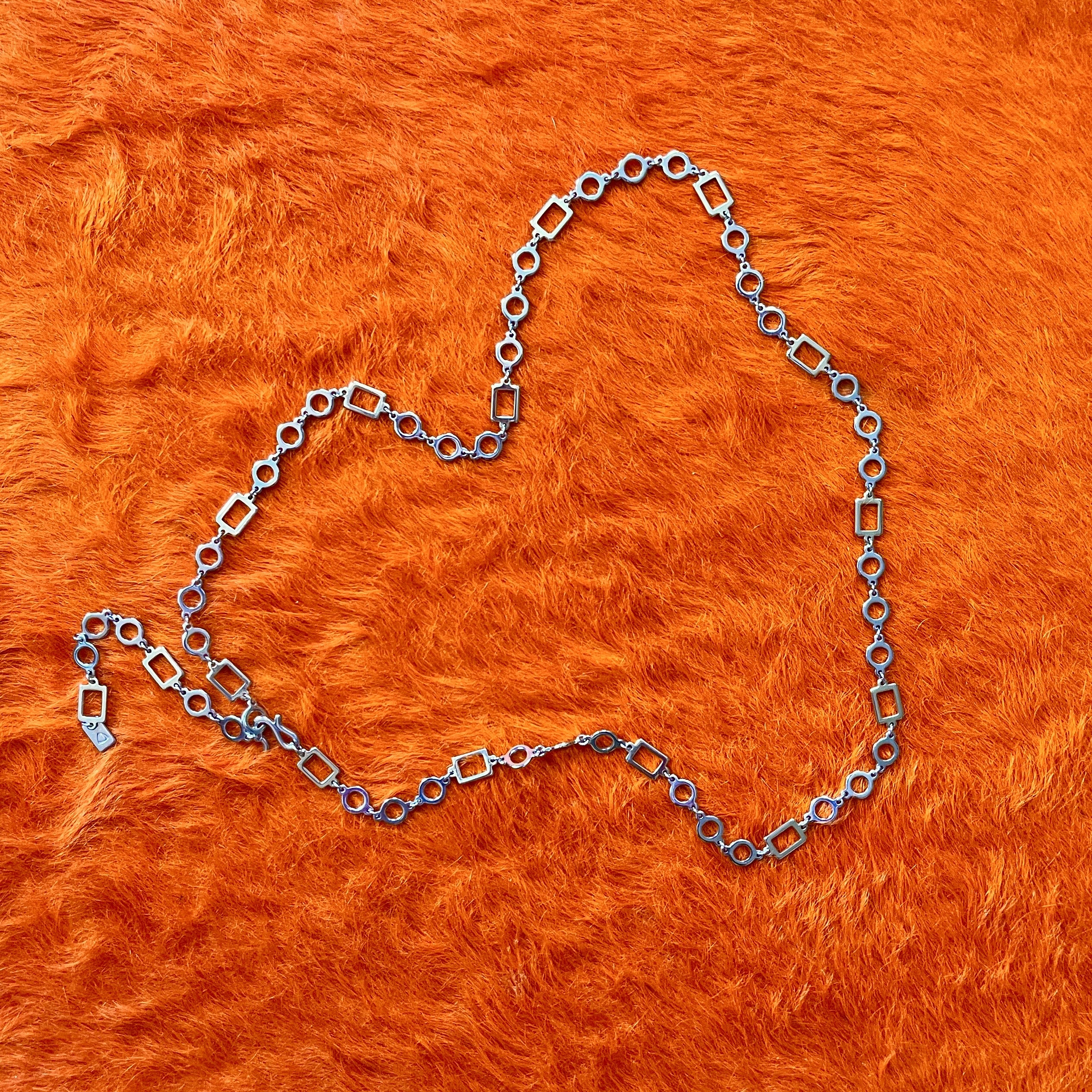 Vintage 80s Geometric Chain Belt | Silver & Brass Mixed 
