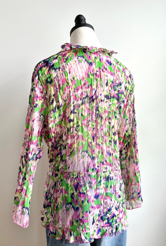 Y2K vintage tie top sheer watercolor pleated 2000s - image 5