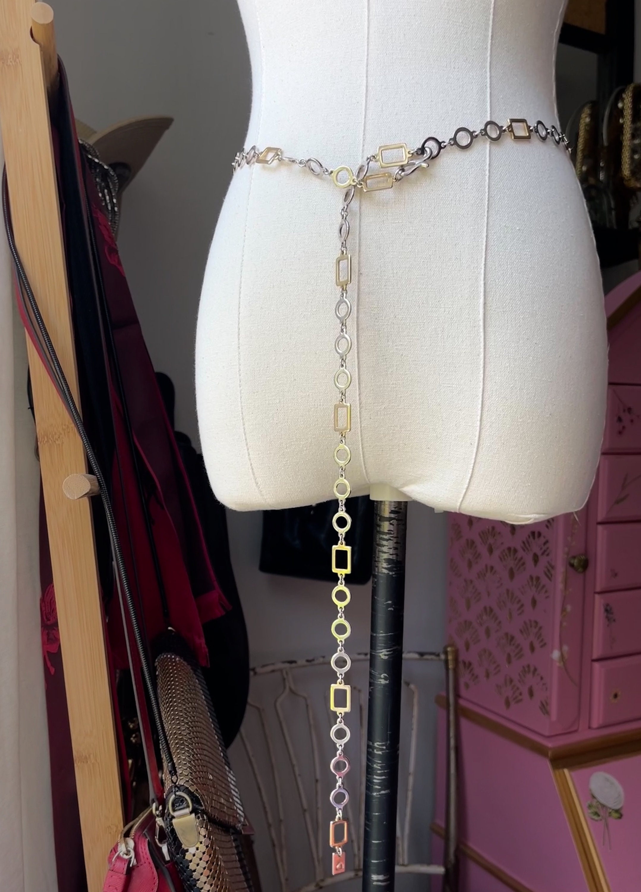 Vintage 80s Liz Claiborne Geometric Chain Belt | Silver & Brass Tone Vintage 80s Geometric Chain Belt | Silver & Brass Mixed  main image 2