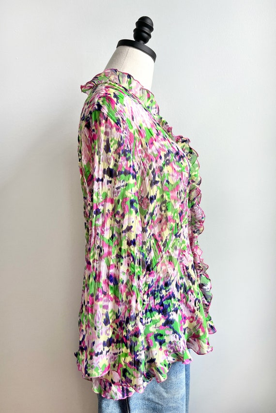 Y2K sheer floral tie dye peasant top - L
